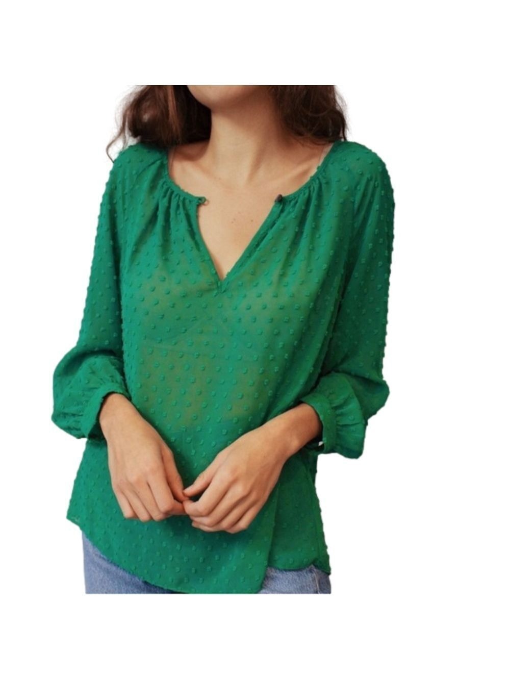 J. CREW Factory Sheer Emerald Green Blouse Size S